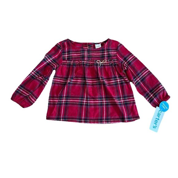Carter's Girls Shirt Plaid Holiday Family Matching Size 18m NWT Red Christmas - Picture 1 of 8